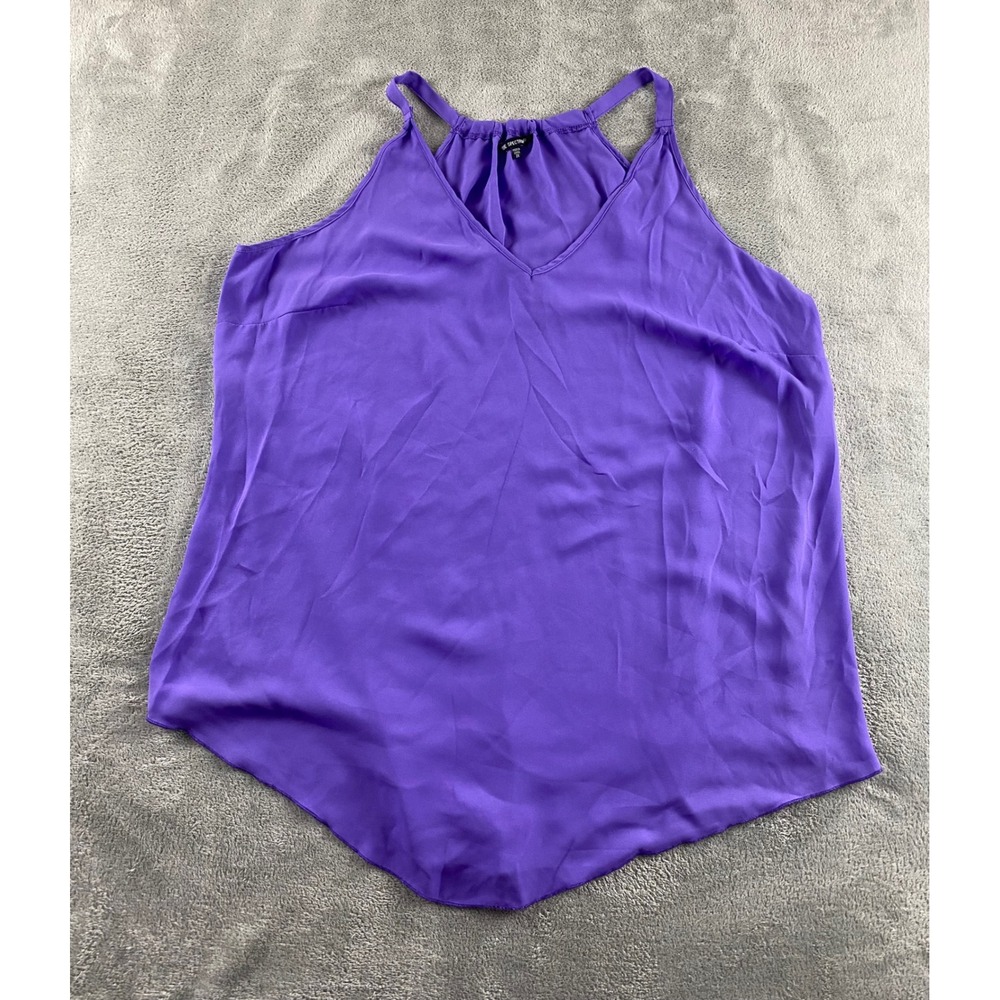 Unique Spectrum Womens 2X Purple V-Neck Sleeveless Chiffon Blouse Sharkbite Hem